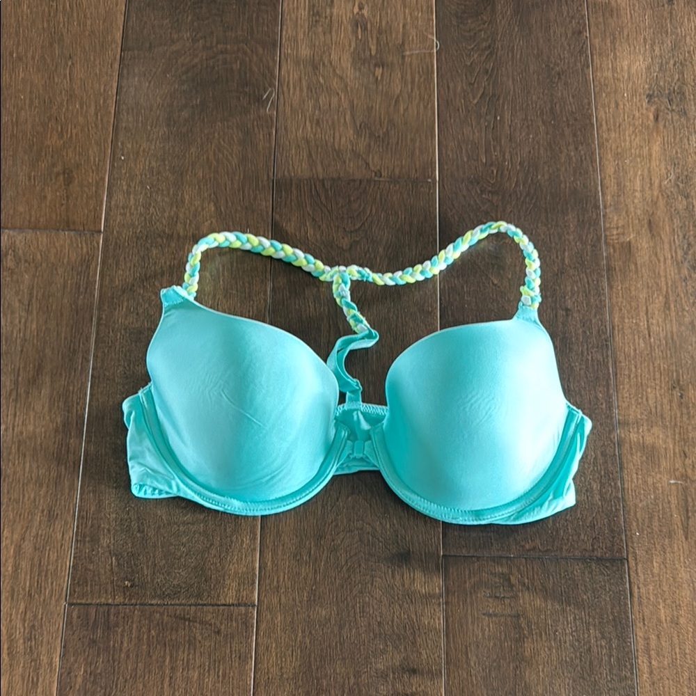 Victoria’s Secret underwire front close Aqua Bra with Braided Straps size 34C